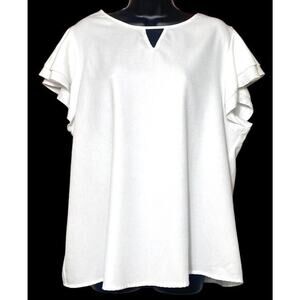 Shein‎ Curve Womens White Top Pullover Short Ruffle Sleeve Blouse Plus Size 2XL
